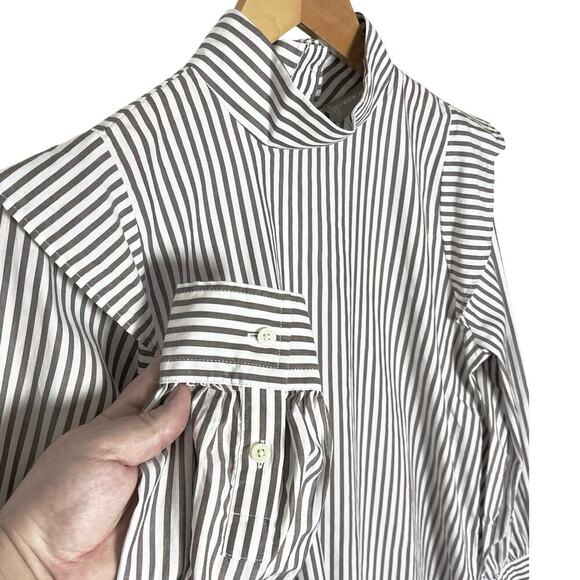 NWT EVERLANE Striped Wing Shoulder Bishop Sleeve Stand Collar Top - Picture 5 of 6